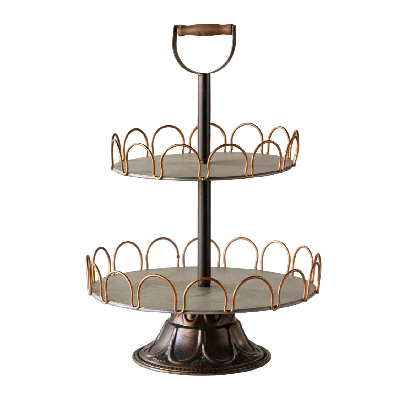 Creative Design 19" Brown and Bronze Two Tiered Freestanding Table Top Tray